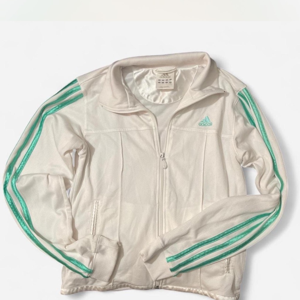 Adidas Vintage Off-White Track Jacket with Aqua Logo